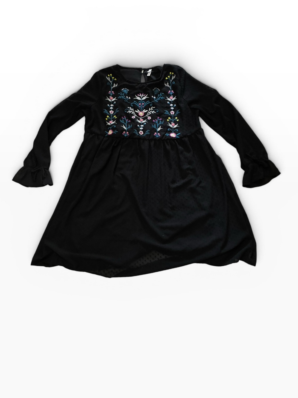 Xhilaration Black Long-Sleeve Top with Floral Embroidery